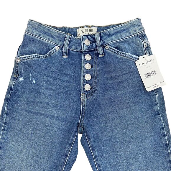 NWT Free People Dylan High Rise Button Front Cropped Blue Jeans Women’s Size 24 - Picture 2 of 13